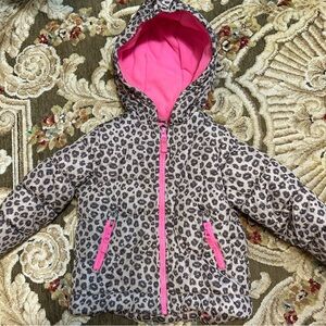 Carter's Pink Tan Brown Leopard Hooded Winter Puffer Coat 3T